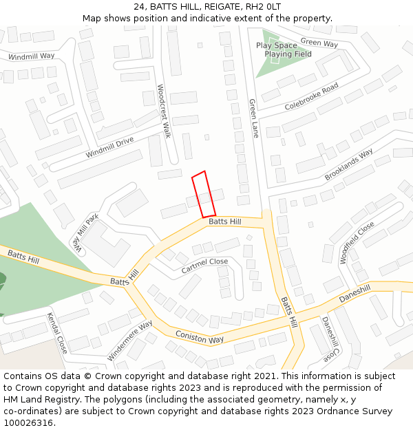 24, BATTS HILL, REIGATE, RH2 0LT: Location map and indicative extent of plot