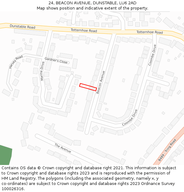 24, BEACON AVENUE, DUNSTABLE, LU6 2AD: Location map and indicative extent of plot