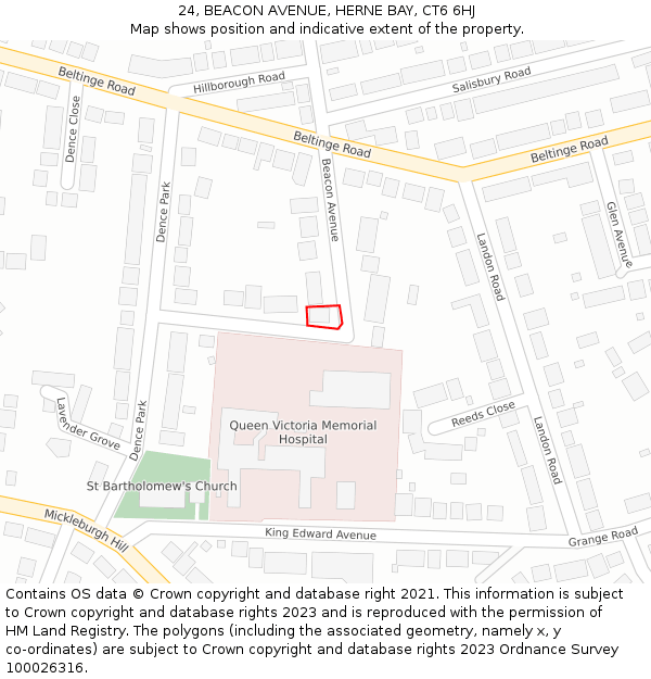 24, BEACON AVENUE, HERNE BAY, CT6 6HJ: Location map and indicative extent of plot