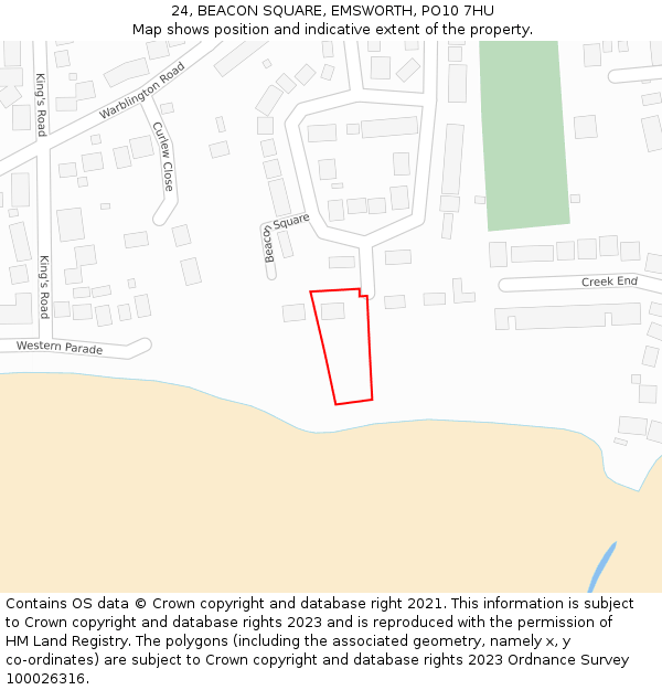 24, BEACON SQUARE, EMSWORTH, PO10 7HU: Location map and indicative extent of plot