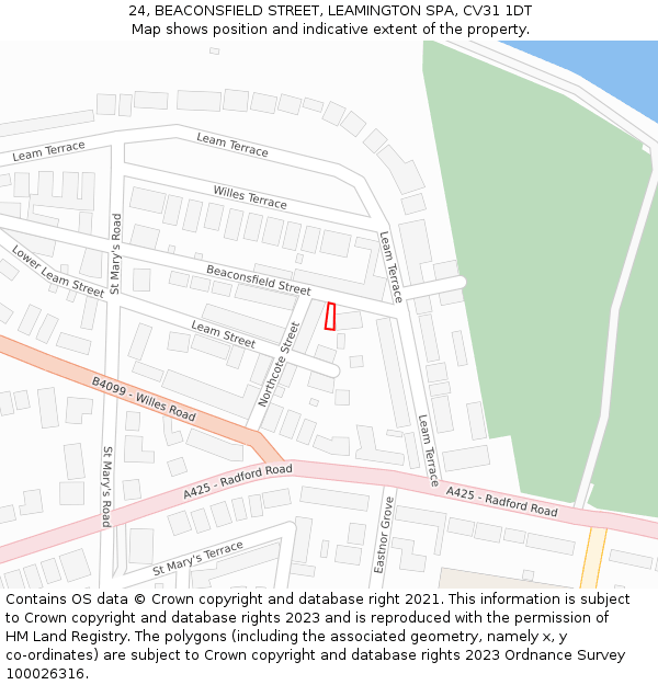 24, BEACONSFIELD STREET, LEAMINGTON SPA, CV31 1DT: Location map and indicative extent of plot