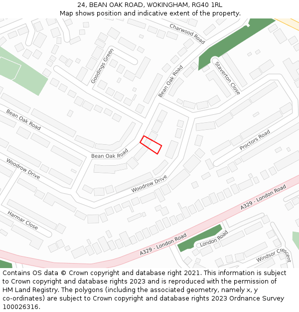 24, BEAN OAK ROAD, WOKINGHAM, RG40 1RL: Location map and indicative extent of plot