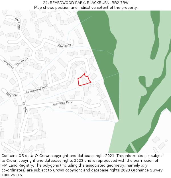24, BEARDWOOD PARK, BLACKBURN, BB2 7BW: Location map and indicative extent of plot