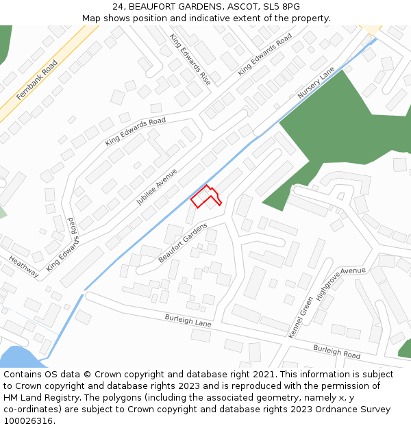 24, BEAUFORT GARDENS, ASCOT, SL5 8PG: Location map and indicative extent of plot