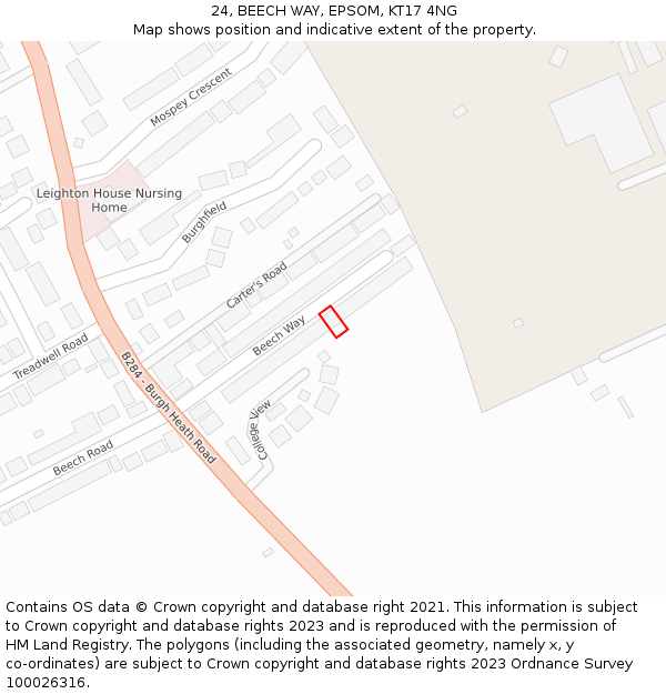 24, BEECH WAY, EPSOM, KT17 4NG: Location map and indicative extent of plot