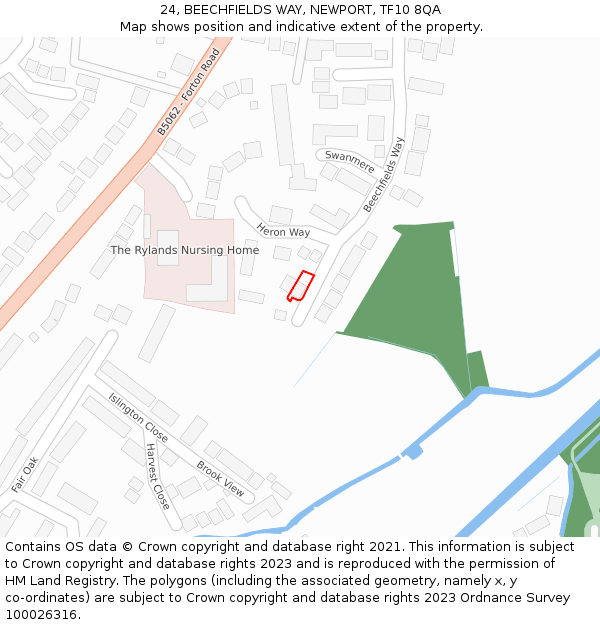 24, BEECHFIELDS WAY, NEWPORT, TF10 8QA: Location map and indicative extent of plot