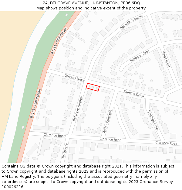 24, BELGRAVE AVENUE, HUNSTANTON, PE36 6DQ: Location map and indicative extent of plot