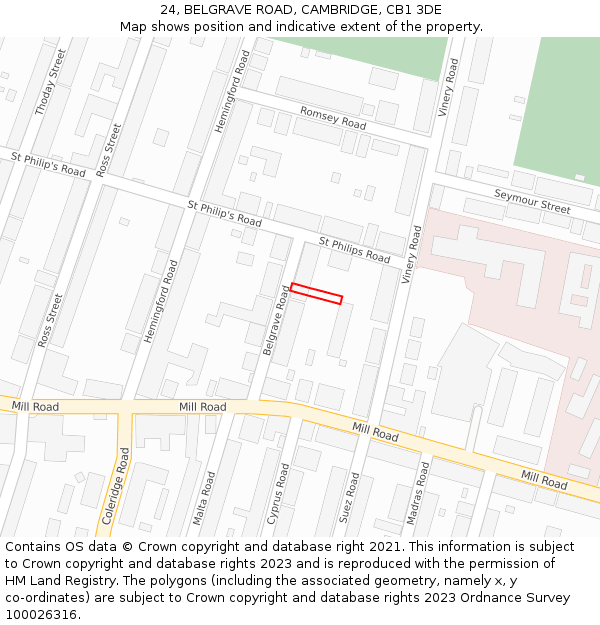 24, BELGRAVE ROAD, CAMBRIDGE, CB1 3DE: Location map and indicative extent of plot