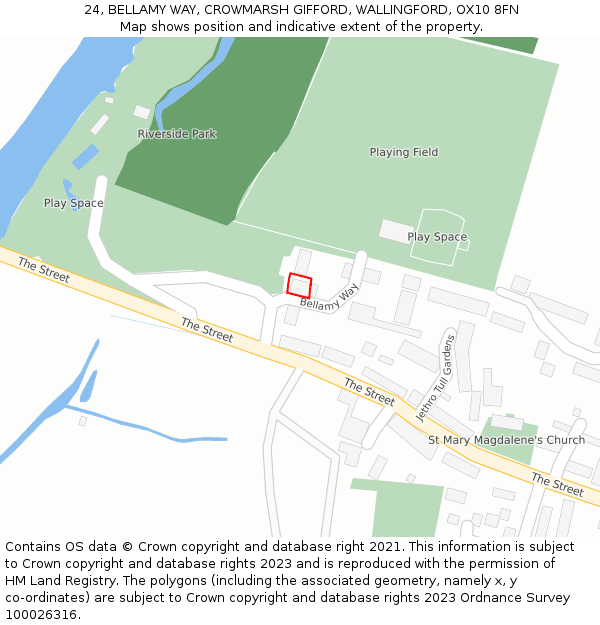 24, BELLAMY WAY, CROWMARSH GIFFORD, WALLINGFORD, OX10 8FN: Location map and indicative extent of plot