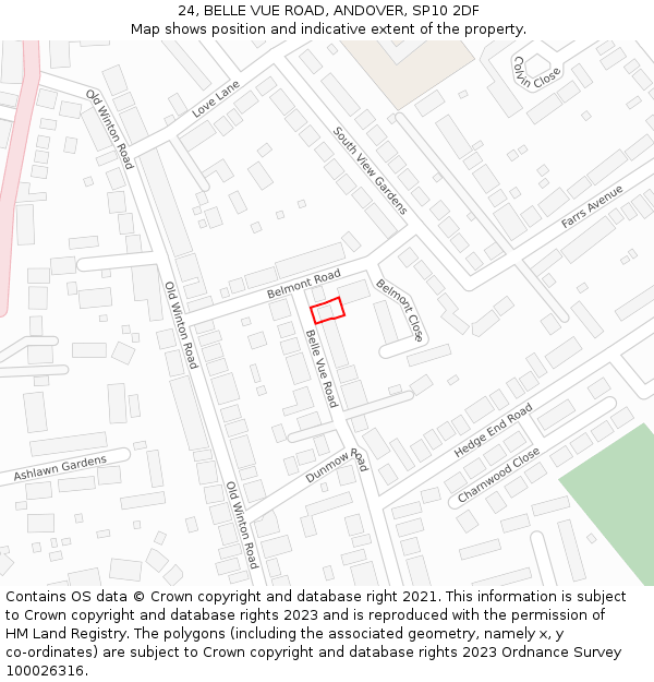 24, BELLE VUE ROAD, ANDOVER, SP10 2DF: Location map and indicative extent of plot