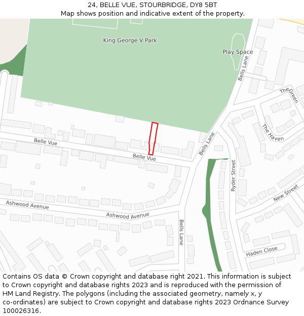24, BELLE VUE, STOURBRIDGE, DY8 5BT: Location map and indicative extent of plot