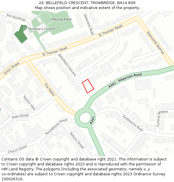 24, BELLEFIELD CRESCENT, TROWBRIDGE, BA14 8SR: Location map and indicative extent of plot