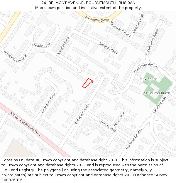 24, BELMONT AVENUE, BOURNEMOUTH, BH8 0AN: Location map and indicative extent of plot