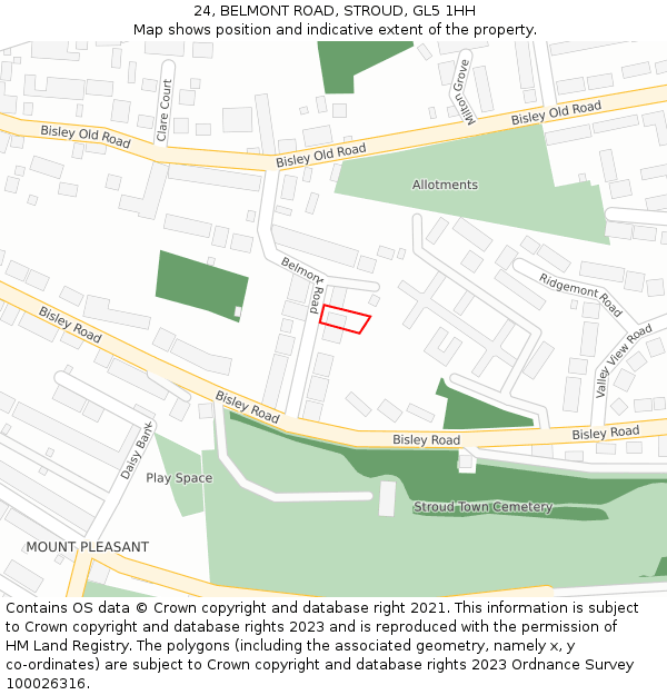 24, BELMONT ROAD, STROUD, GL5 1HH: Location map and indicative extent of plot