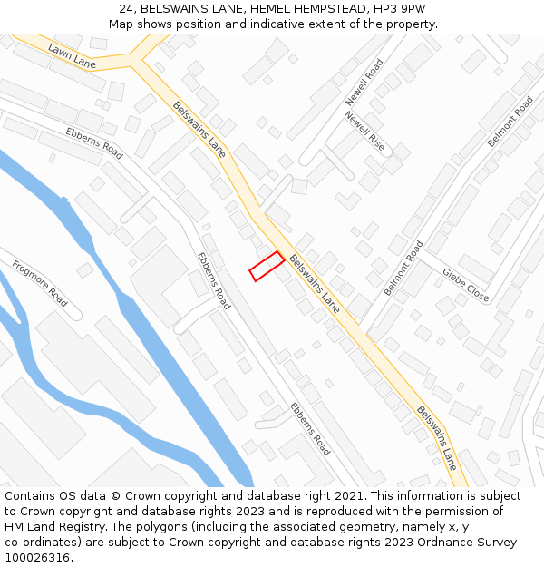 24, BELSWAINS LANE, HEMEL HEMPSTEAD, HP3 9PW: Location map and indicative extent of plot