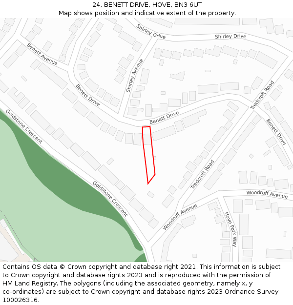 24, BENETT DRIVE, HOVE, BN3 6UT: Location map and indicative extent of plot