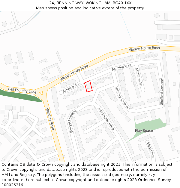 24, BENNING WAY, WOKINGHAM, RG40 1XX: Location map and indicative extent of plot