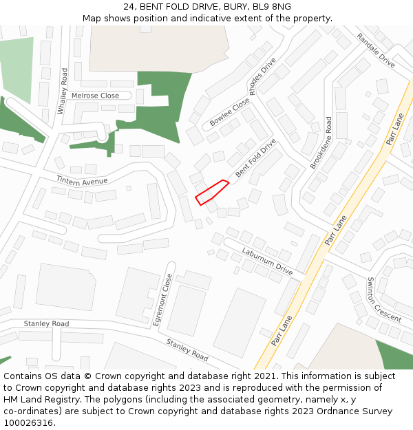 24, BENT FOLD DRIVE, BURY, BL9 8NG: Location map and indicative extent of plot