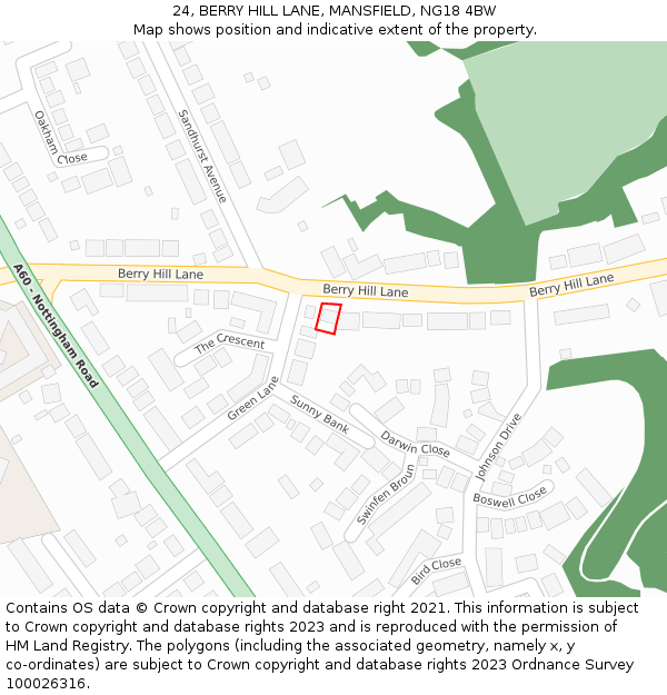24, BERRY HILL LANE, MANSFIELD, NG18 4BW: Location map and indicative extent of plot