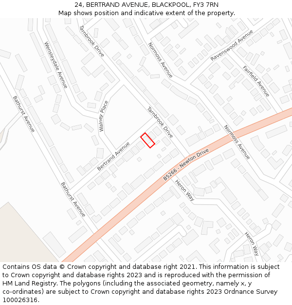24, BERTRAND AVENUE, BLACKPOOL, FY3 7RN: Location map and indicative extent of plot