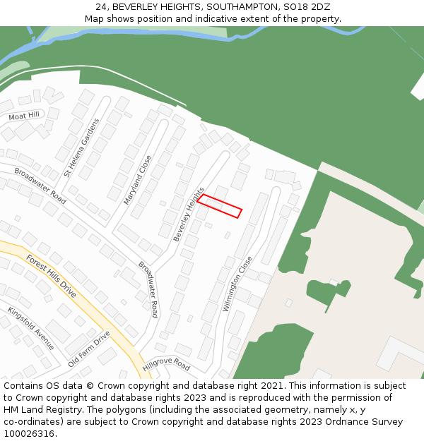 24, BEVERLEY HEIGHTS, SOUTHAMPTON, SO18 2DZ: Location map and indicative extent of plot