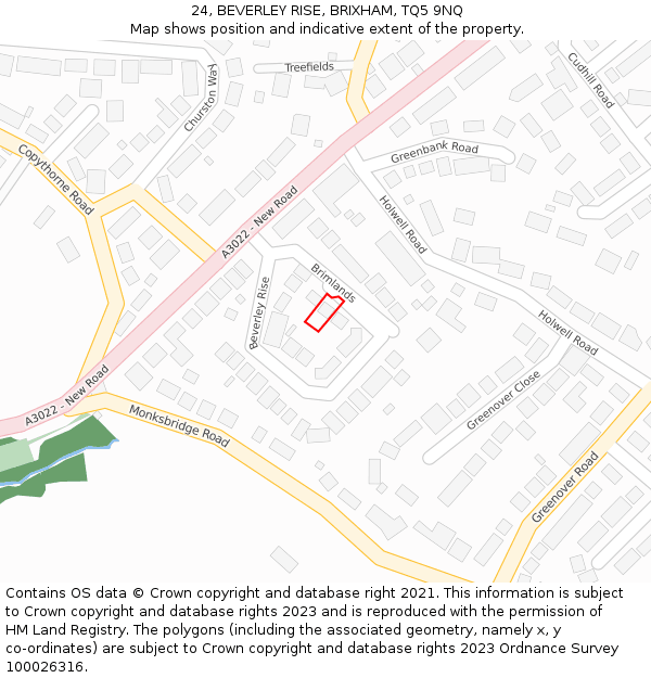 24, BEVERLEY RISE, BRIXHAM, TQ5 9NQ: Location map and indicative extent of plot