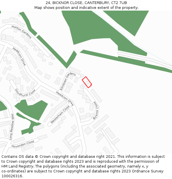 24, BICKNOR CLOSE, CANTERBURY, CT2 7UB: Location map and indicative extent of plot