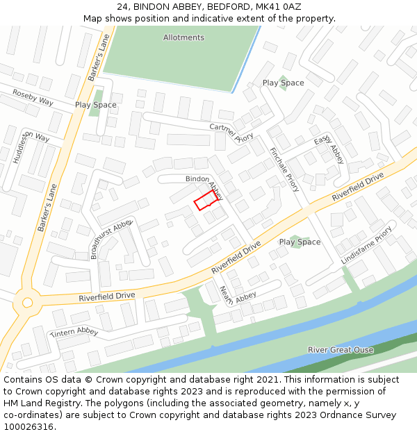 24, BINDON ABBEY, BEDFORD, MK41 0AZ: Location map and indicative extent of plot