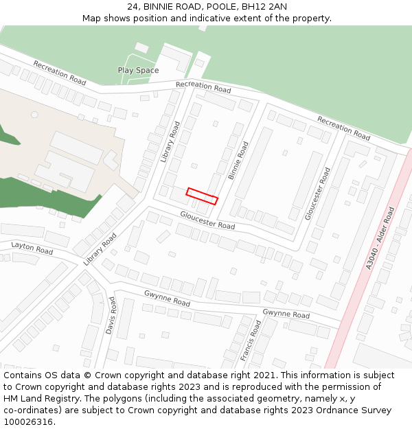 24, BINNIE ROAD, POOLE, BH12 2AN: Location map and indicative extent of plot