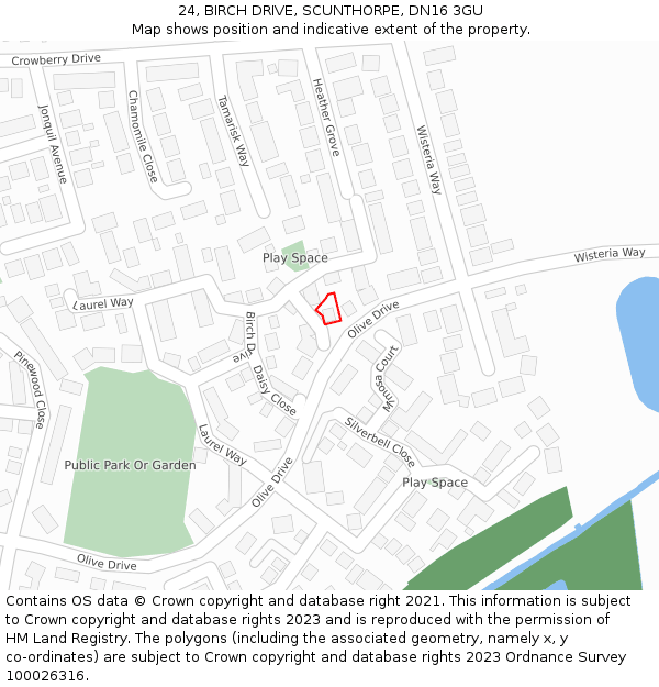 24, BIRCH DRIVE, SCUNTHORPE, DN16 3GU: Location map and indicative extent of plot