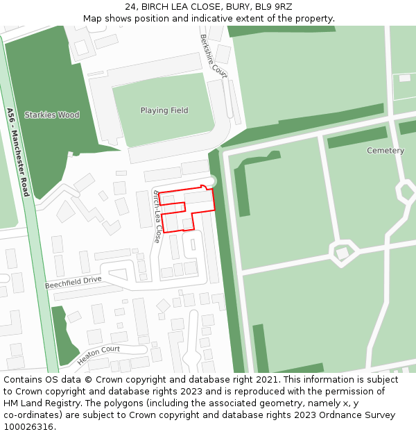24, BIRCH LEA CLOSE, BURY, BL9 9RZ: Location map and indicative extent of plot