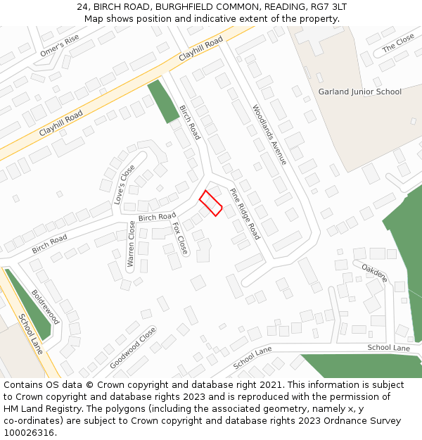 24, BIRCH ROAD, BURGHFIELD COMMON, READING, RG7 3LT: Location map and indicative extent of plot