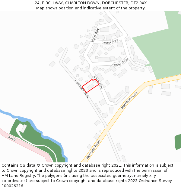 24, BIRCH WAY, CHARLTON DOWN, DORCHESTER, DT2 9XX: Location map and indicative extent of plot