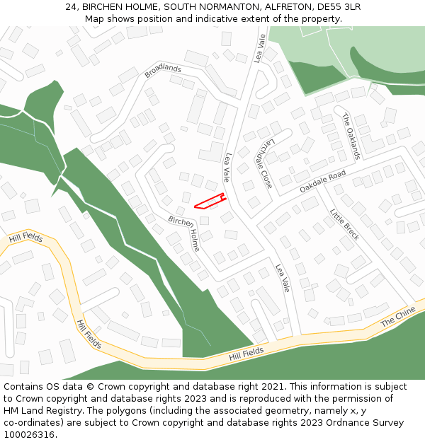 24, BIRCHEN HOLME, SOUTH NORMANTON, ALFRETON, DE55 3LR: Location map and indicative extent of plot