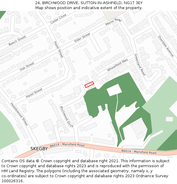 24, BIRCHWOOD DRIVE, SUTTON-IN-ASHFIELD, NG17 3EY: Location map and indicative extent of plot