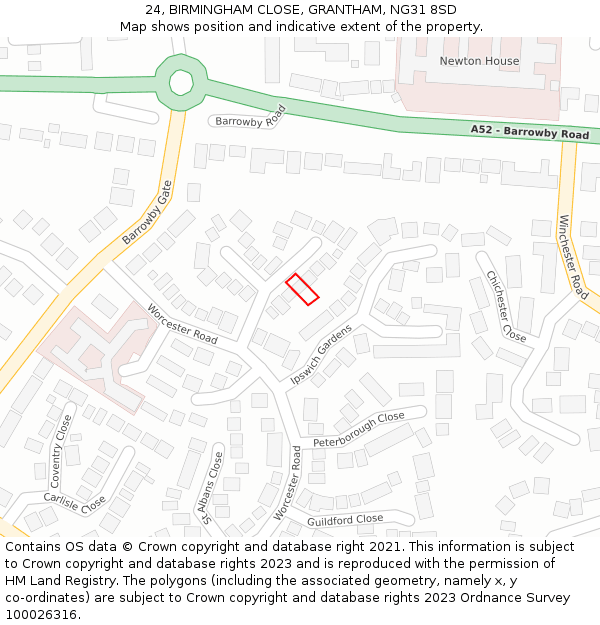 24, BIRMINGHAM CLOSE, GRANTHAM, NG31 8SD: Location map and indicative extent of plot