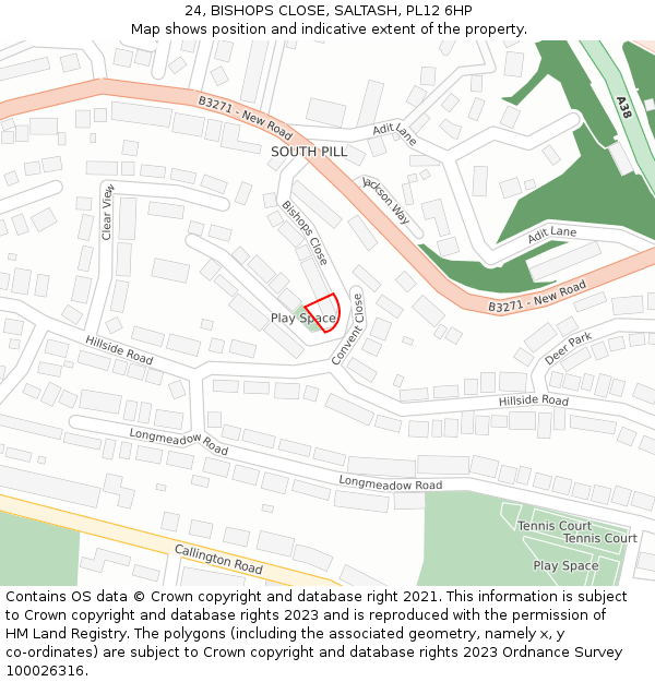 24, BISHOPS CLOSE, SALTASH, PL12 6HP: Location map and indicative extent of plot