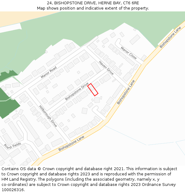 24, BISHOPSTONE DRIVE, HERNE BAY, CT6 6RE: Location map and indicative extent of plot