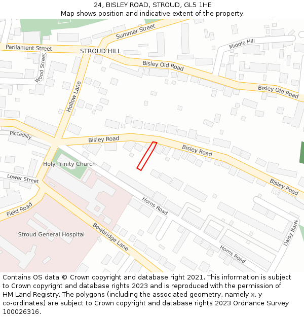 24, BISLEY ROAD, STROUD, GL5 1HE: Location map and indicative extent of plot