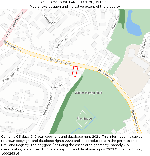 24, BLACKHORSE LANE, BRISTOL, BS16 6TT: Location map and indicative extent of plot