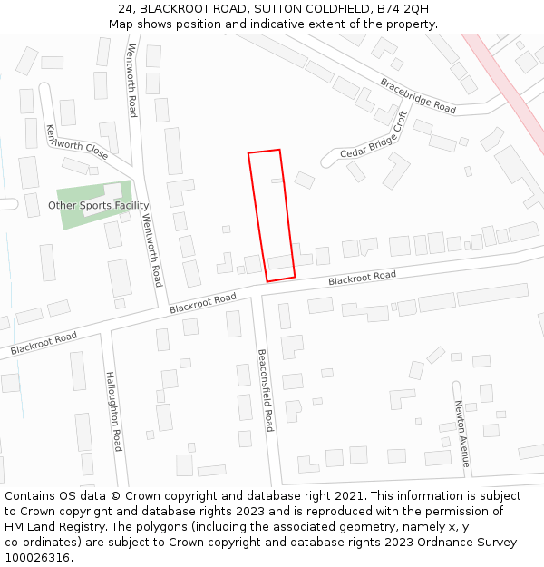 24, BLACKROOT ROAD, SUTTON COLDFIELD, B74 2QH: Location map and indicative extent of plot