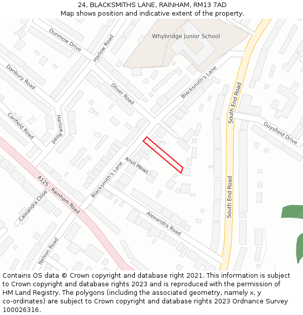 24, BLACKSMITHS LANE, RAINHAM, RM13 7AD: Location map and indicative extent of plot