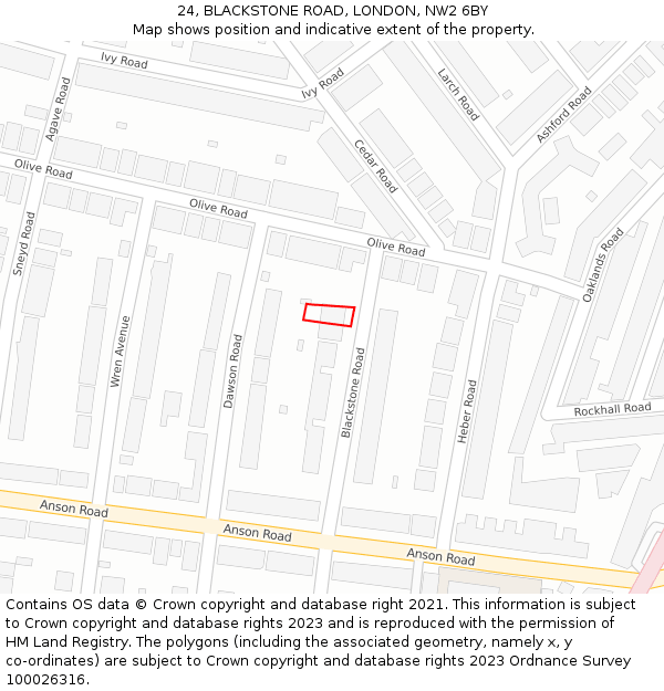 24, BLACKSTONE ROAD, LONDON, NW2 6BY: Location map and indicative extent of plot