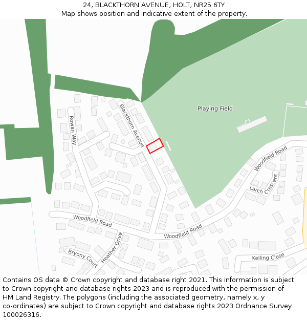 24, BLACKTHORN AVENUE, HOLT, NR25 6TY: Location map and indicative extent of plot