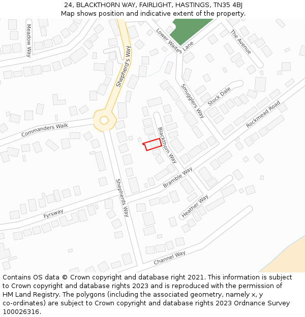 24, BLACKTHORN WAY, FAIRLIGHT, HASTINGS, TN35 4BJ: Location map and indicative extent of plot