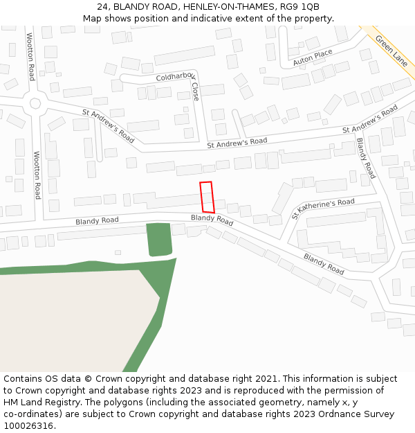 24, BLANDY ROAD, HENLEY-ON-THAMES, RG9 1QB: Location map and indicative extent of plot