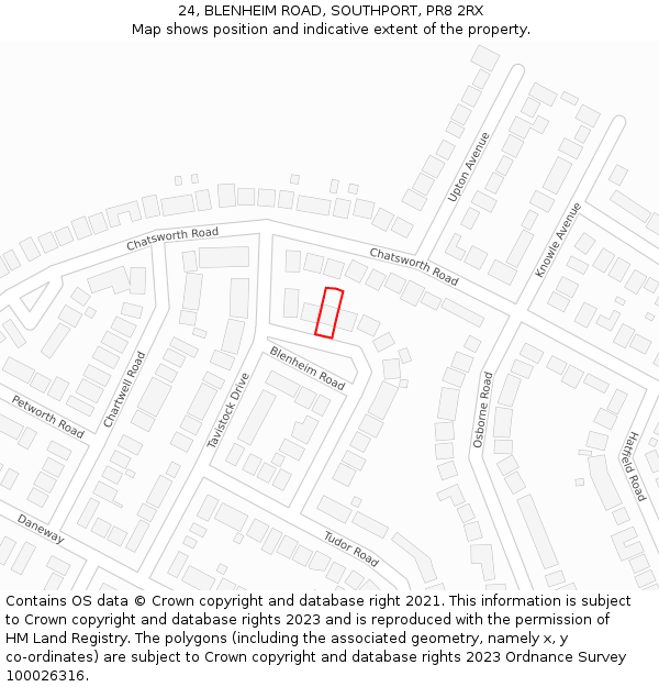 24, BLENHEIM ROAD, SOUTHPORT, PR8 2RX: Location map and indicative extent of plot