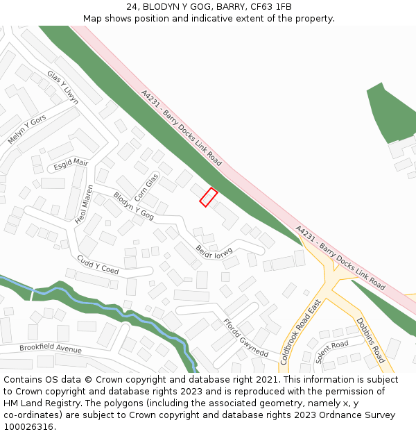 24, BLODYN Y GOG, BARRY, CF63 1FB: Location map and indicative extent of plot