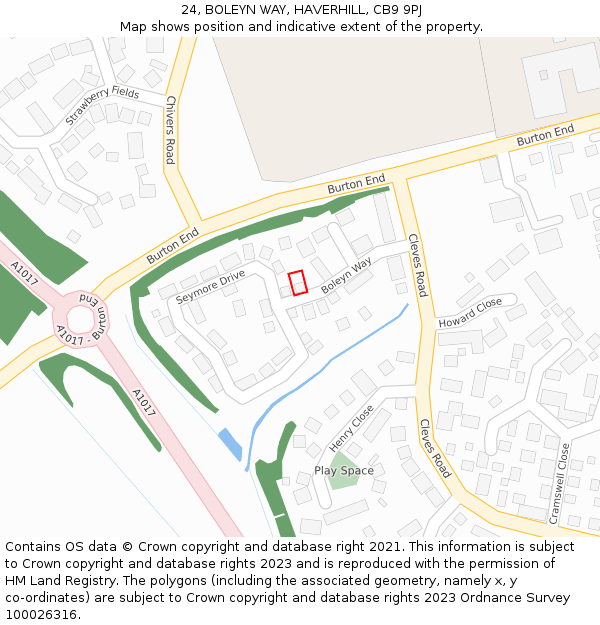 24, BOLEYN WAY, HAVERHILL, CB9 9PJ: Location map and indicative extent of plot