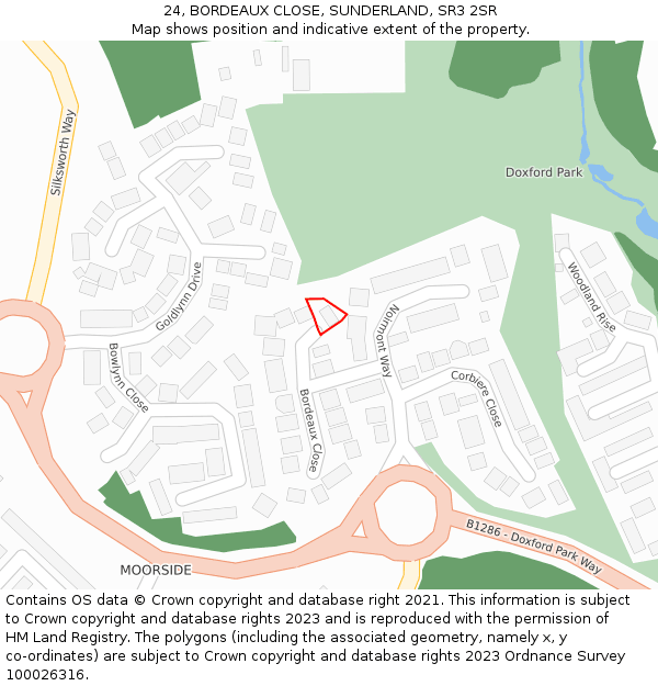 24, BORDEAUX CLOSE, SUNDERLAND, SR3 2SR: Location map and indicative extent of plot